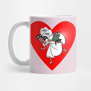 Woman in a wedding dress and red heart Mug